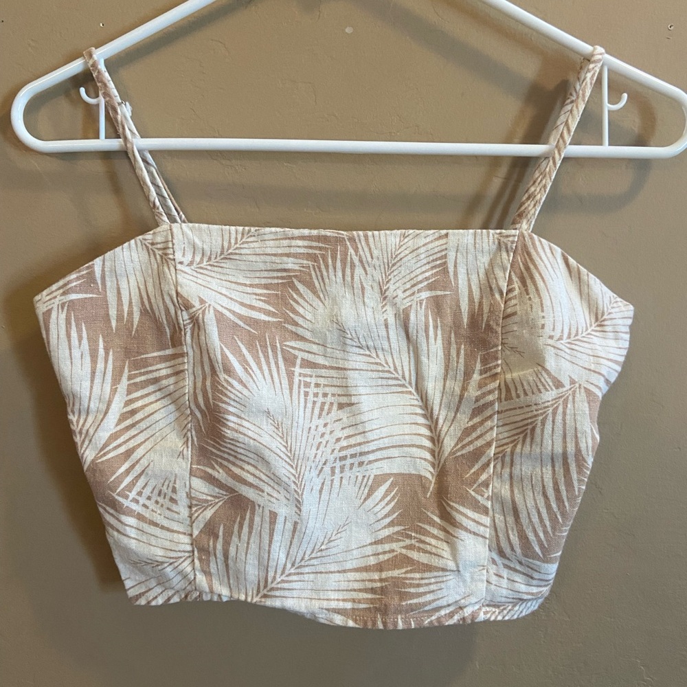 Forever 21 linen viscose tropical tan & cream cami size small